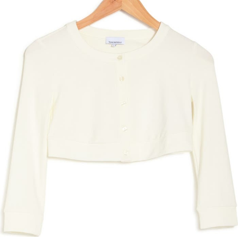WeWoreWhat We Wore What Knit Cropped Cardigan Off White Viscose Button Down Top - Picture 5 of 12